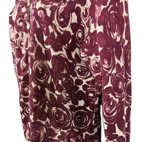 Garnet Hill Womens 100% Wool Floral Button Up Cardigan Thin Sweater Burgundy XL - Picture 9 of 16